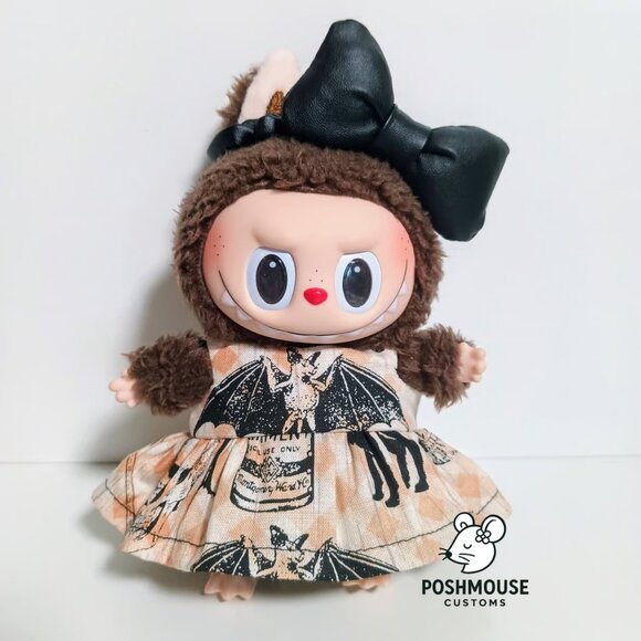 Halloween Bat Print Dress with Faux Leather Bow Labubu Outfit - Picture 3 of 6